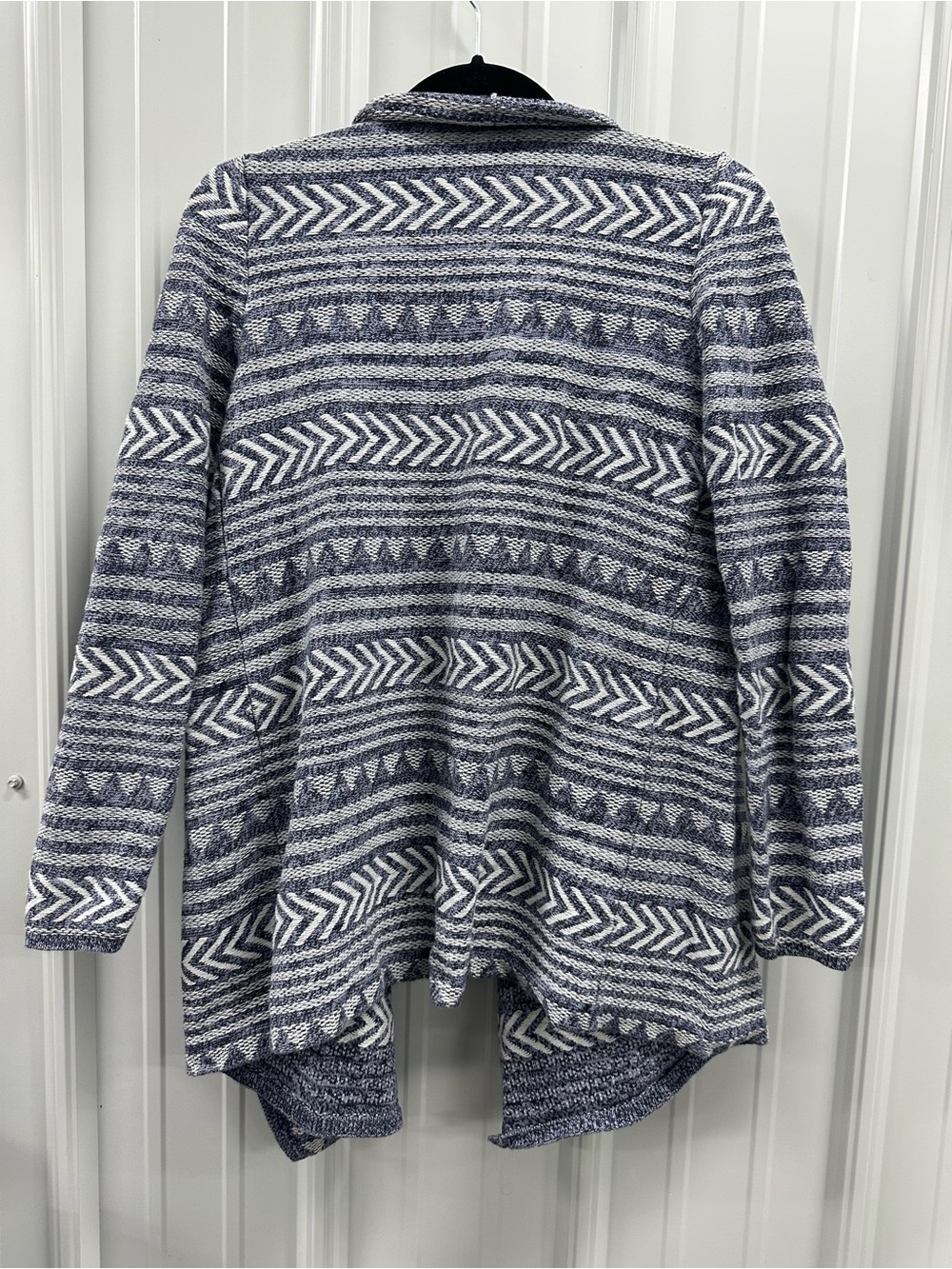 Lucky Brand Blue & White Geometric Open-Front Cardigan | Women’s Small/Medium - Picture 2 of 5